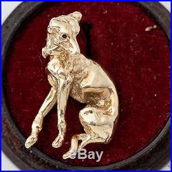 Antique Vintage Art Deco 14k Gold 3D Racing Greyhound Dog Ruby Necklace Pendant