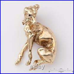 Antique Vintage Art Deco 14k Gold 3D Racing Greyhound Dog Ruby Necklace Pendant