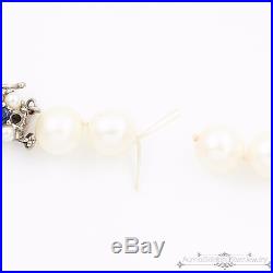 Antique Vintage Art Deco 14k Gold 8 mm Akoya Pearl Bead Sapphire Repair Necklace