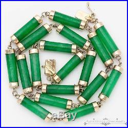 Antique Vintage Art Deco 14k Gold Chinese Carved Jadeite Jade Bead Necklace