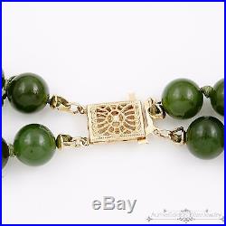Antique Vintage Art Deco 14k Gold Chinese Jade Jadeite Double Strand Necklace