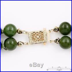 Antique Vintage Art Deco 14k Gold Chinese Jade Jadeite Double Strand Necklace