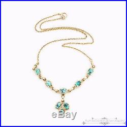 Antique Vintage Art Deco 14k Gold Chinese Turquoise Lavaliere Womens Necklace
