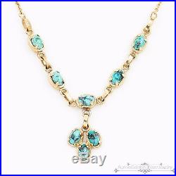 Antique Vintage Art Deco 14k Gold Chinese Turquoise Lavaliere Womens Necklace