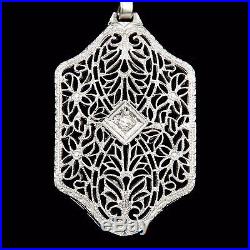 Antique Vintage Art Deco 14k Gold Filigree European Diamond Lavaliere Necklace