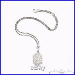 Antique Vintage Art Deco 14k Gold Filigree European Diamond Lavaliere Necklace