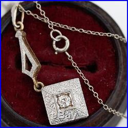 Antique Vintage Art Deco 14k Gold Platinum Diamond Lavaliere Pendant Necklace