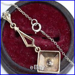 Antique Vintage Art Deco 14k Gold Platinum Diamond Lavaliere Pendant Necklace