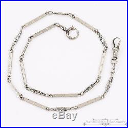 Antique Vintage Art Deco 14k White Gold Chased Watch Chain 14 Long Necklace