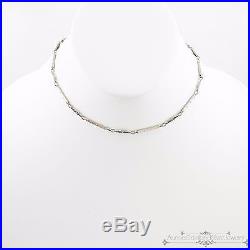 Antique Vintage Art Deco 14k White Gold Chased Watch Chain 14 Long Necklace