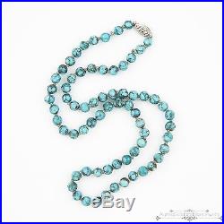 Antique Vintage Art Deco 14k White Gold Chinese Turquoise 5 mm Bead Necklace