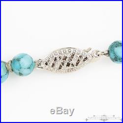 Antique Vintage Art Deco 14k White Gold Chinese Turquoise 5 mm Bead Necklace