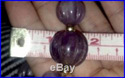 Antique Vintage Art Deco 14k YG Carved Amethyst Melon Bead Necklace! QUALITY