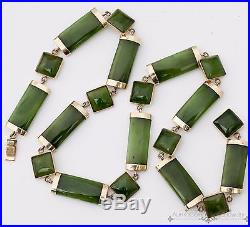 Antique Vintage Art Deco 14k Yellow Gold Chinese Carved Jadeite Jade Necklace