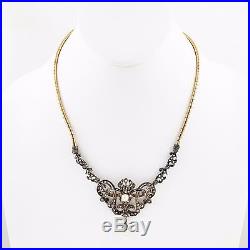 Antique Vintage Art Deco 18k 19.2k Gold Portuguese Diamond Akoya Pearl Necklace