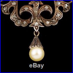 Antique Vintage Art Deco 18k 19.2k Gold Portuguese Diamond Akoya Pearl Necklace