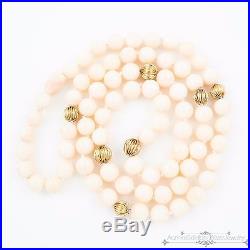 Antique Vintage Art Deco 18k Gold Chinese Angelskin Coral Bead Opera Necklace