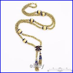 Antique Vintage Art Deco 18k Gold Enamel Heavy 4 mm Thick Slider Womens Necklace