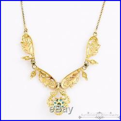 Antique Vintage Art Deco 18k Gold Persian Turquoise Lavaliere Acorn Necklace