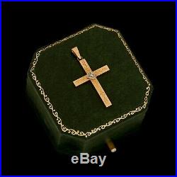 Antique Vintage Art Deco 18k Rose Gold Diamond Christian Cross Necklace Pendant