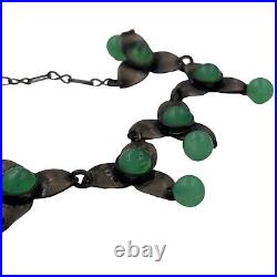 Antique Vintage Art Deco 925 Sterling Silver Green Chalcedony Bib Necklace 10.9g