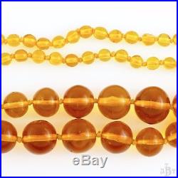 Antique Vintage Art Deco Amber Glass Double Strand Graduated 22.5 Bead Necklace