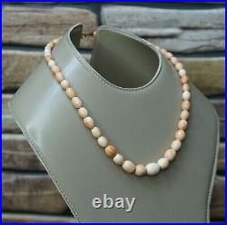 Antique Vintage Art Deco Carved Conch Shell Beads Graduated Necklace Cream 18'