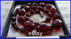 Antique Vintage Art Deco Cherry Amber Bakelite Beads Necklace Simichrome Tested