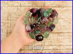 Antique Vintage Art Deco Chinese Fluorite Purple Green Huge Bead Opera Necklace