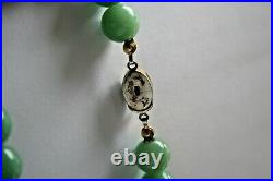 Antique Vintage Art Deco Chinese Green Jadeite Jade Beaded Bead Necklace 99g
