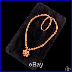 Antique Vintage Art Deco Gold Filled Salmon Coral Button Bead Graduated Necklace