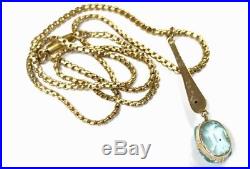 Antique / Vintage Art Deco Gold Tone Aquamarine Drop Pendant Chain Necklace