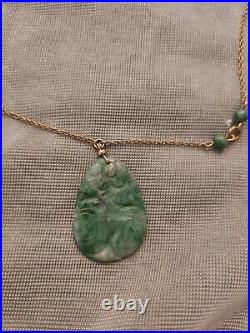 Antique Vintage Art Deco Jade And Gold Chinese Necklace