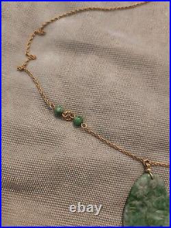 Antique Vintage Art Deco Jade And Gold Chinese Necklace