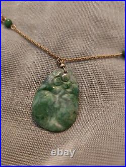 Antique Vintage Art Deco Jade And Gold Chinese Necklace