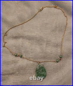 Antique Vintage Art Deco Jade And Gold Chinese Necklace