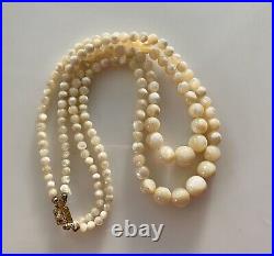 Antique Vintage Art Deco Mother Of Pearl Mop Double Strand Beads Choker Necklace