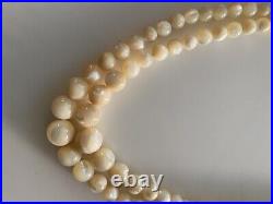 Antique Vintage Art Deco Mother Of Pearl Mop Double Strand Beads Choker Necklace