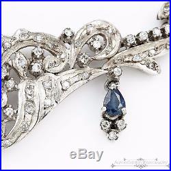 Antique Vintage Art Deco Platinum 1.24 Ct Diamond Sapphire Lavaliere Necklace