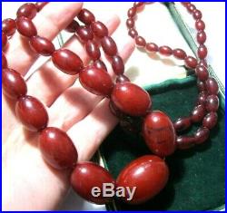 Antique Vintage Art Deco Red Cherry Amber Bakelite Graduated Bead Long Necklace