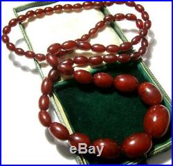 Antique Vintage Art Deco Red Cherry Amber Bakelite Graduated Bead Long Necklace