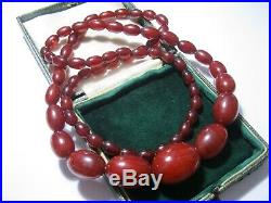 Antique Vintage Art Deco Red Cherry Amber Bakelite Graduated Bead Long Necklace