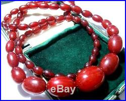 Antique Vintage Art Deco Red Cherry Amber Bakelite Graduated Bead Long Necklace