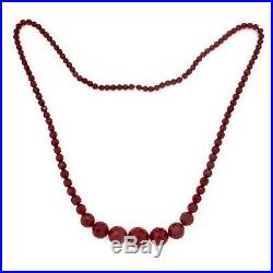 Antique Vintage Art Deco Red Glass Graduated Faceted Beaded Bead Necklace 41g
