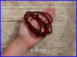 Antique Vintage Art Deco Red Glass Graduated Faceted Beaded Bead Necklace 41g