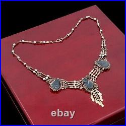 Antique Vintage Art Deco Sterling Silver Bedouin Obsidian Festoon Necklace 14.8g