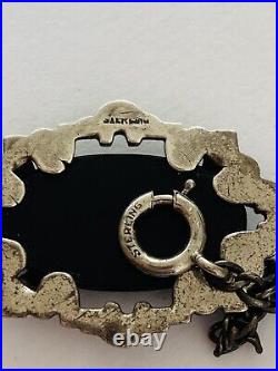 Antique Vintage Art Deco Sterling Silver Black Onyx Marcasite Link Necklace 17