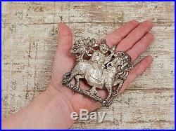 Antique Vintage Art Deco Sterling Silver Chinese Rider HUGE Necklace Pendant