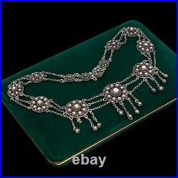 Antique Vintage Art Deco Sterling Silver Etruscan Filigree Chain Necklace 37.8g