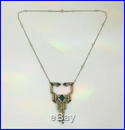 Antique Vintage Art Deco Sterling Silver Geometric Unusual Glass Stones Necklace